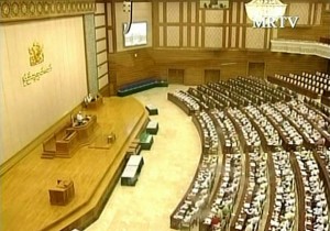 A still image from a video footage shows lawmakers sitting in parliament in Naypyitaw
